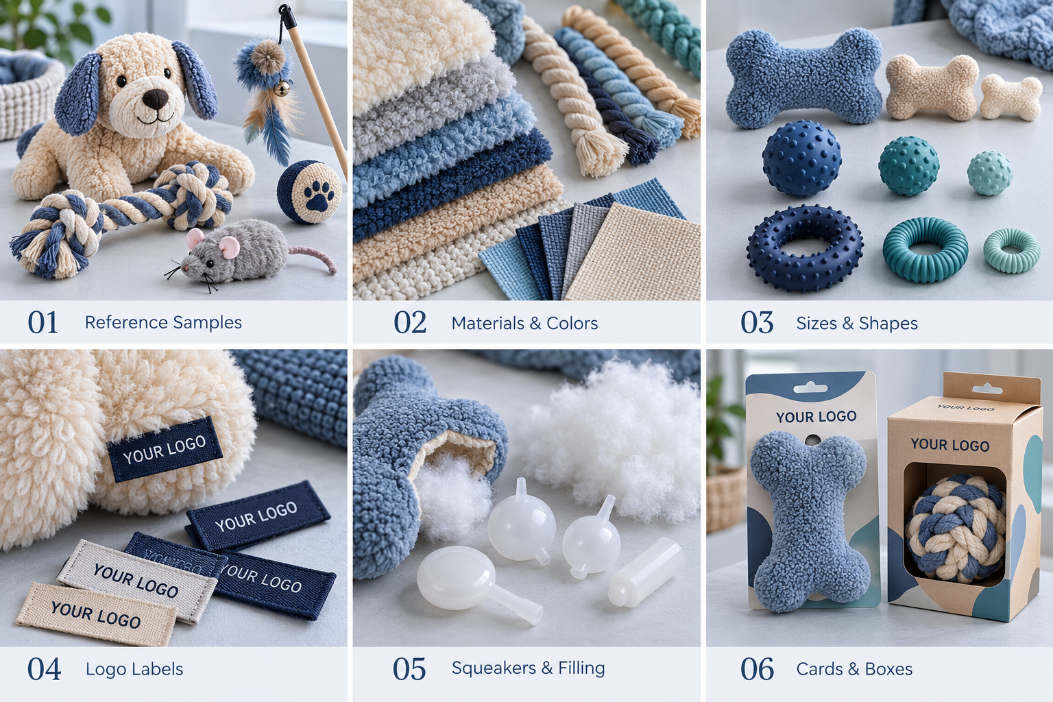 Custom pet toy materials, sizes, labels and packaging