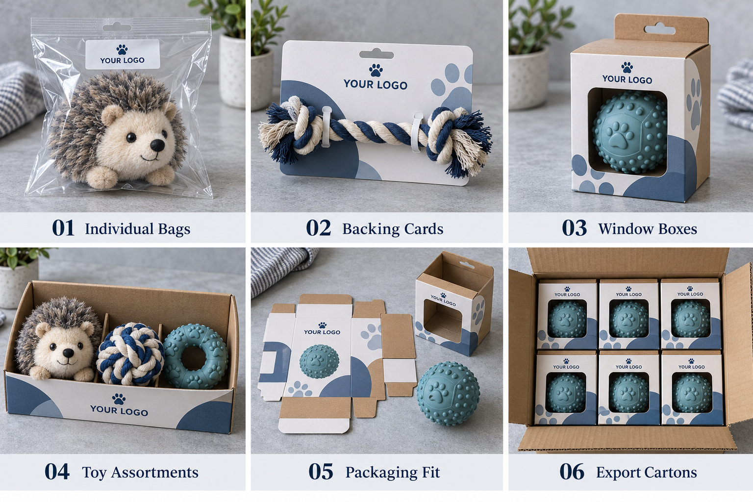 Custom pet toy packaging samples and carton layout