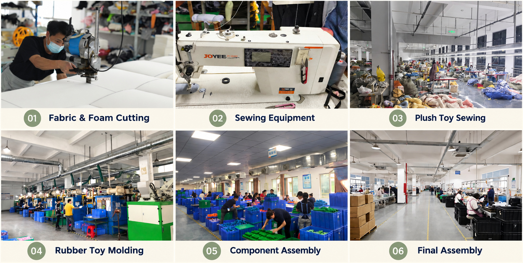 Pet toy cutting, sewing, molding and assembly