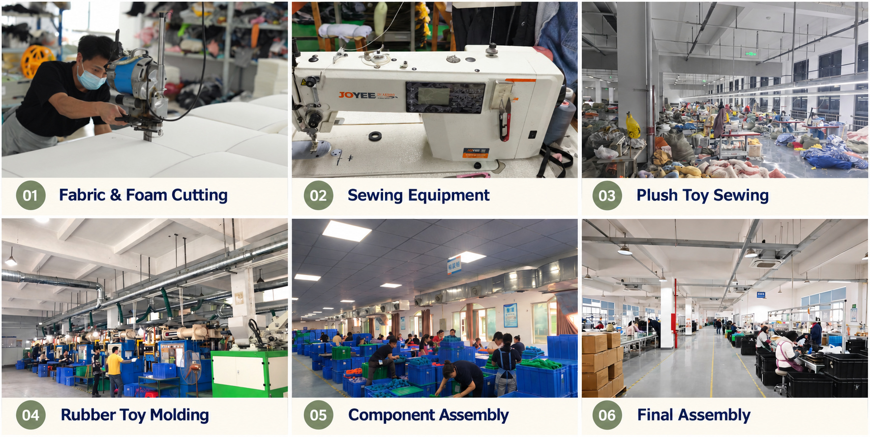 Pet toy cutting, sewing, molding and assembly