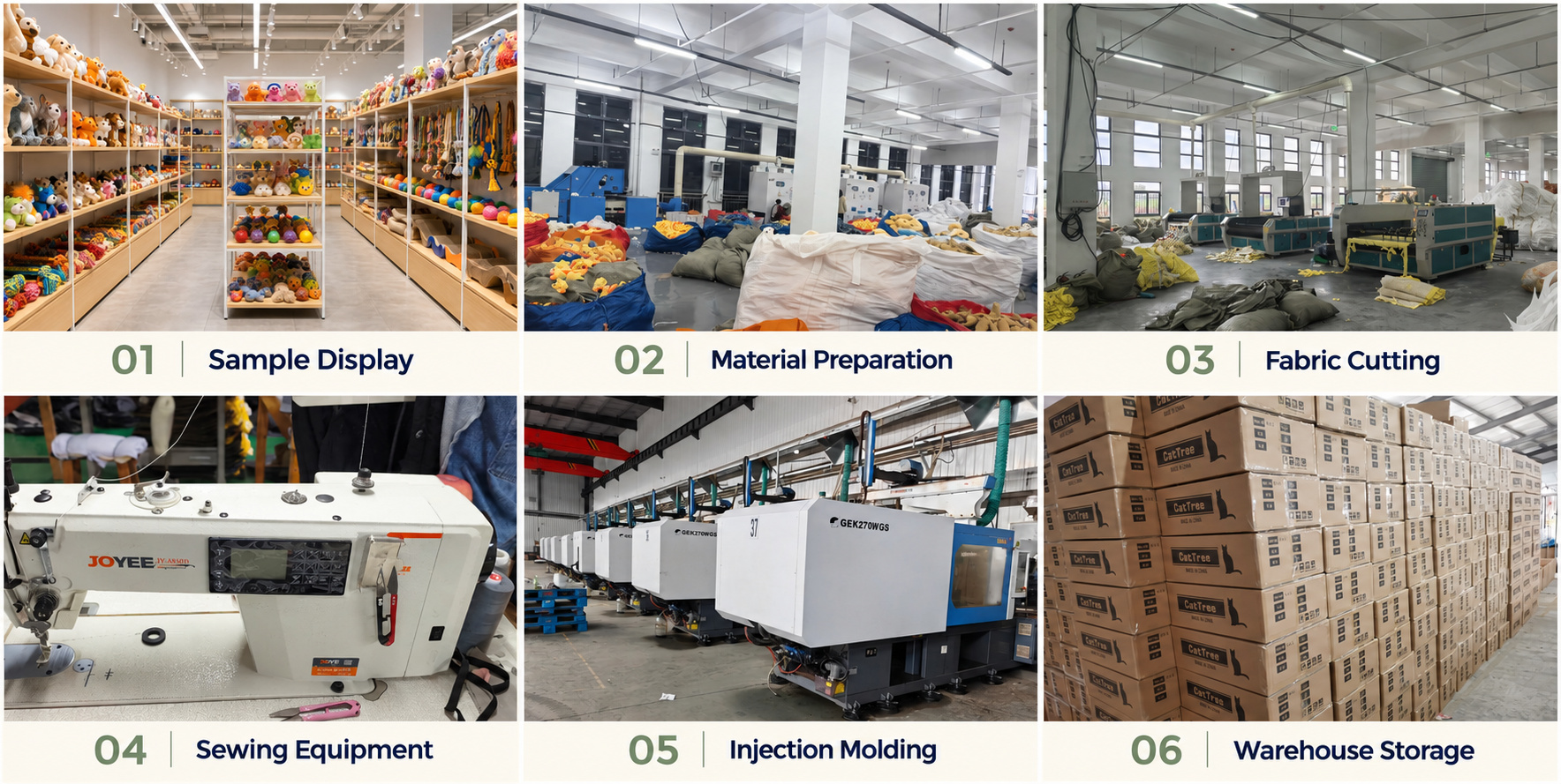 Pet toy samples, production equipment and warehouse