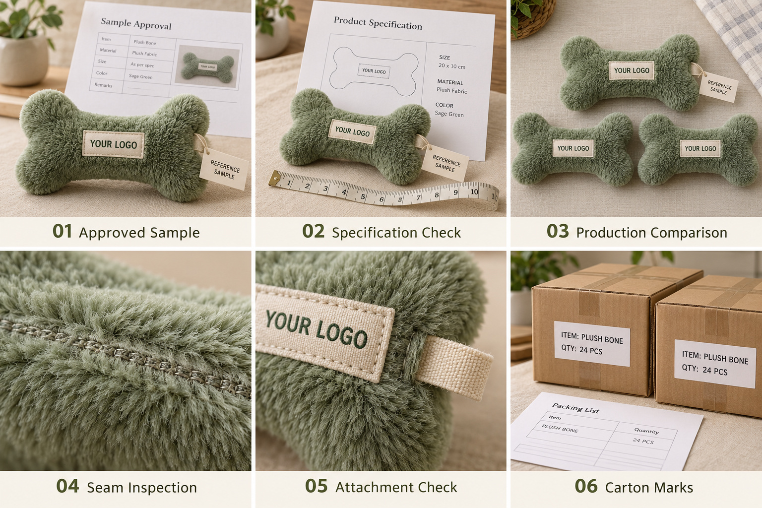 Plush pet toy inspection and export packing checks